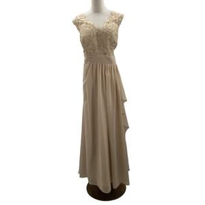 MOTHER OF THE BRIDE 22W Plus Beige Embroidered Bridesmaid Maxi Dress NEW B115